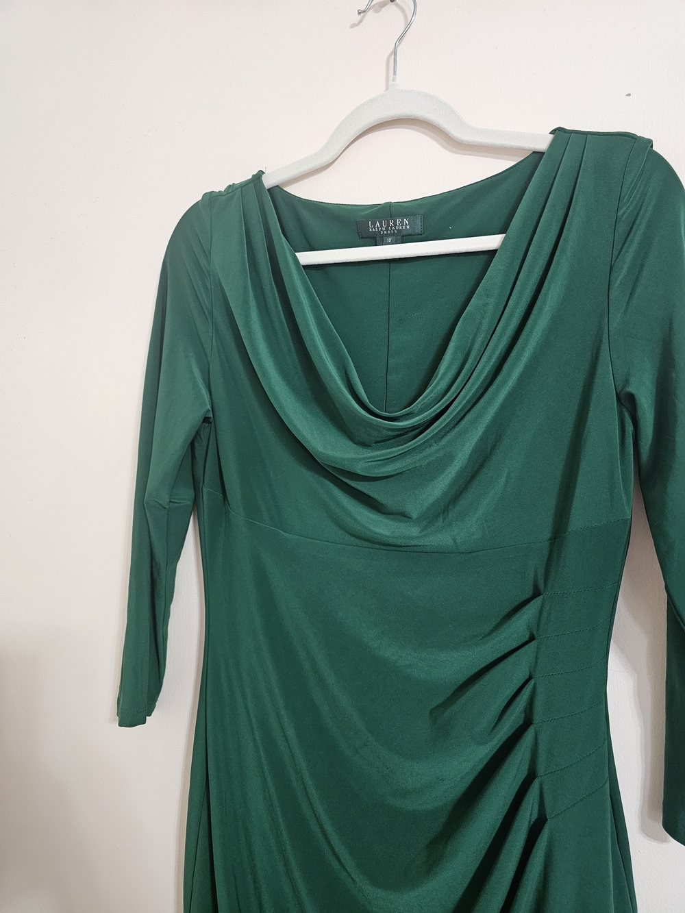 Lauren Ralph Lauren Sz 10 Emerald Draped Jersey Dress - Picture 3 of 6